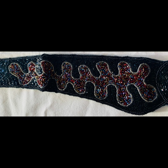 Vintage rare-black-beaded decorative evening belt main image 8